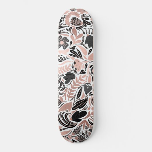 Skateboard Rose or noir feuille florale Motif d'illustration (Recto)
