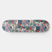 Skateboard Rose Retro Blue Jean Denim Patchwork Floral (Horz)
