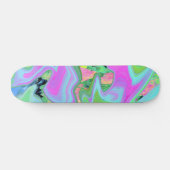 Skateboard Rose Rétro et Art Liquide Bleu Clair sur Hydrangea (Horz)