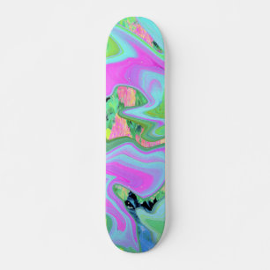 Skateboard Rose Rétro et Art Liquide Bleu Clair sur Hydrangea