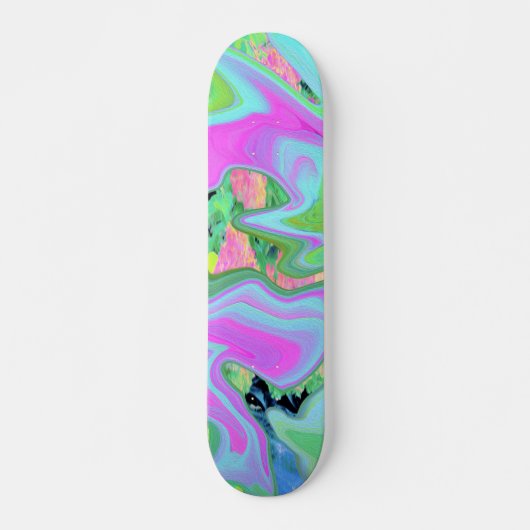 Skateboard Rose Rétro et Art Liquide Bleu Clair sur Hydrangea (Devant)