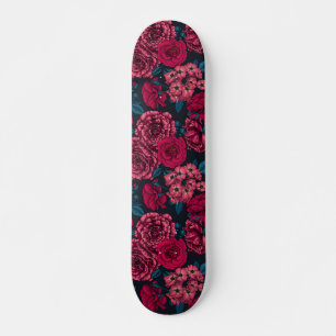 Skateboard rose, rouge et bi-color roses with blue leaves on