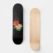 Skateboard Rose rouge et marguerites Arrière - plan noir (Recto)