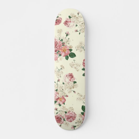 Skateboard Rose sur Vintage jaune Floral (Devant)