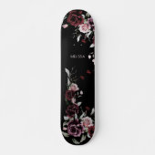 Skateboard Roses Aquarelle Fond Noir (Devant)