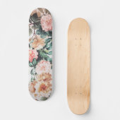 Skateboard Roses jaunes roses verts vintages d'aquarelle (Recto)