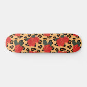 Skateboard Roses rouges et Empreintes de léopard (Horz)