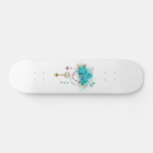 Skateboard Roses turquoise avec touches (Horz)
