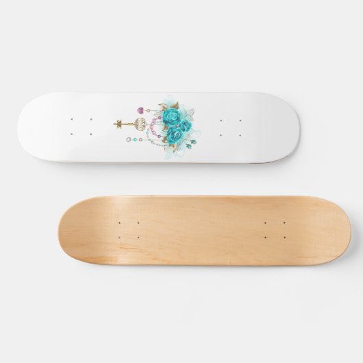 Skateboard Roses turquoise avec touches (Horz)