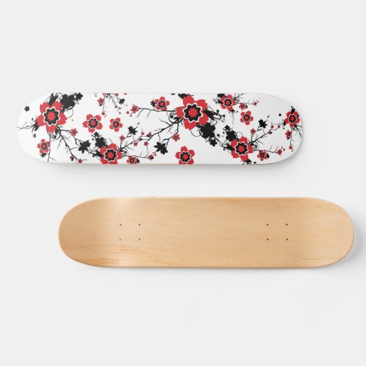 Skateboard Rouge cerise en fleurs Sakura Design (Horz)