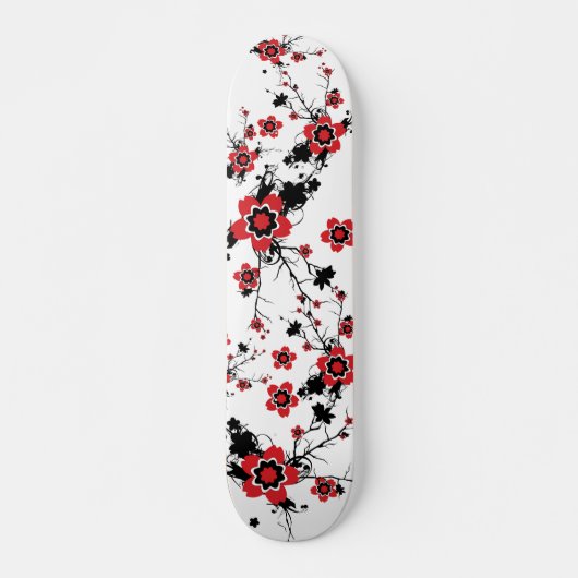 Skateboard Rouge cerise en fleurs Sakura Design (Devant)