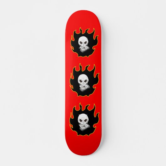 Skateboard Rouge Jaune Noir Blanc Crâne Argent Décès Feu (Devant)