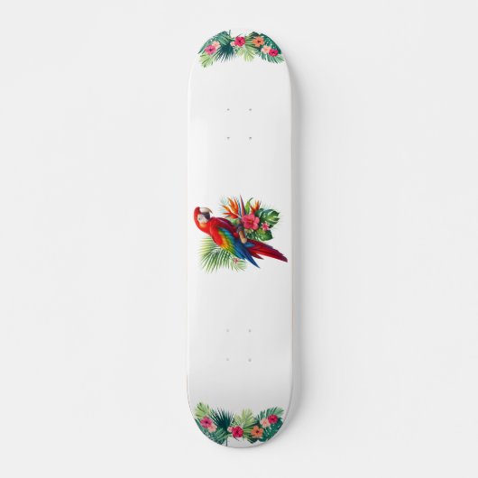 Skateboard Rouge macaw tropical floral (Devant)