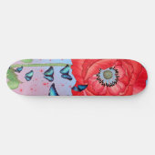 SKATEBOARD ROUGE POPIES ET BUTTERFLIS BLEUS (Horz)