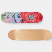 SKATEBOARD ROUGE POPIES ET BUTTERFLIS BLEUS (Horz)