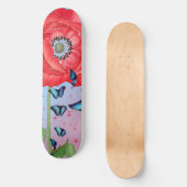 SKATEBOARD ROUGE POPIES ET BUTTERFLIS BLEUS (Recto)