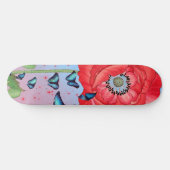 SKATEBOARD ROUGE POPIES ET BUTTERFLIS BLEUS (Horz)