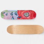 SKATEBOARD ROUGE POPIES ET BUTTERFLIS BLEUS (Horz)