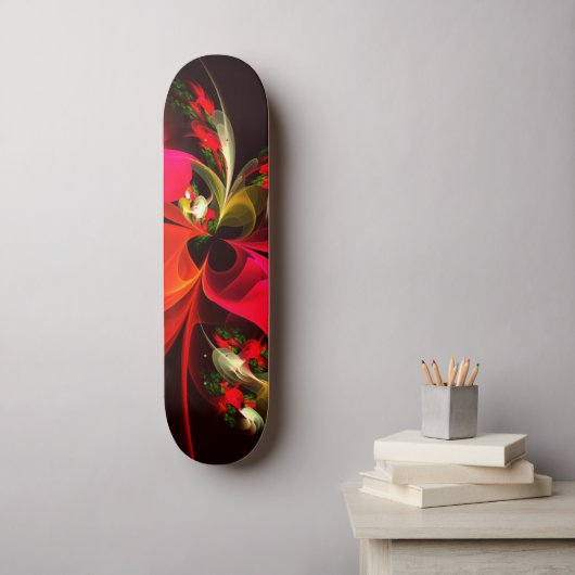 Skateboard Rouge Vert Floral Moderne Art Abstrait Motif #02 (Art mural)