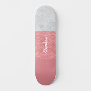 Skateboard Ruddy rose Batik gris Aquarelle Nom