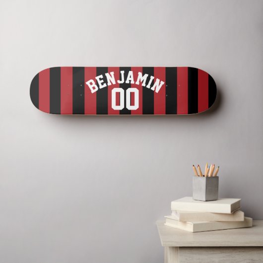 Skateboard Rugby noir et rouge Jersey Stripes Nom Numéro (Art mural (Horz))