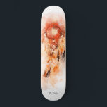 Skateboard *~* Sacré Boho. Catcher de rêve chamanique tribal<br><div class="desc">* Western BOHO American Watercolor Abstrait Dream Catcher Journey with nice Feathers as a Shamanic symbole for a Native American Spiritual Healer or BOHEMIAM design. * * *** Les couleurs sont principalement des SAUMONS ROUGES PEACH ORANGE sur BLANC. Ce design ésotérique populaire boho créatif abstrait attrapeur de rêve moderne et...</div>