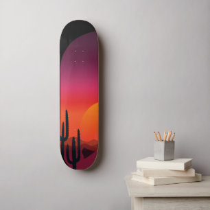 Skateboard Saguaro Cactus Sonoran Desert Sunrise Sunset Scene