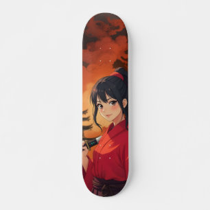 Skateboard Samouraï Temple en feu Animé Japonais