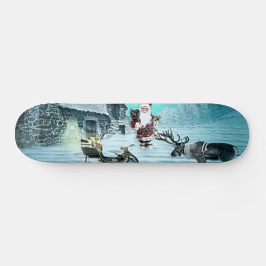 Skateboard Santa and Rudolph with Sled (Horz)