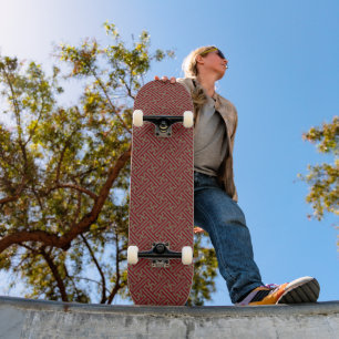 Skateboard Sayagata motif, japonais, bourgogne et or