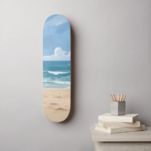 Skateboard Sentier de la Plage Peinture Côtière à l'Aquarel