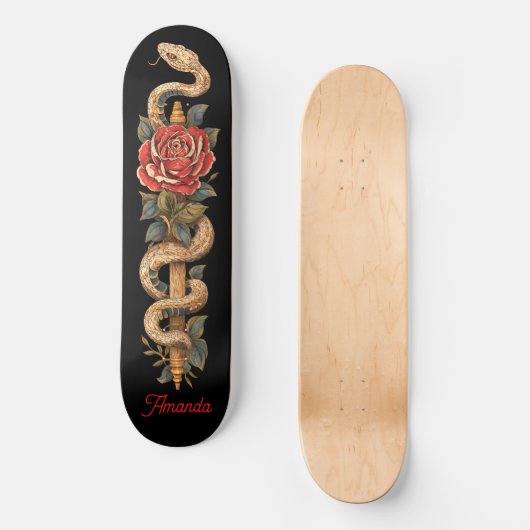 Skateboard Serpent Python avec Rose rouge (Recto)