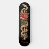 Skateboard Serpent Python avec Rose rouge (Recto)