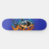 Skateboard Serviette de plage Requin Féroce – Océan Bleu & Or (Horz)