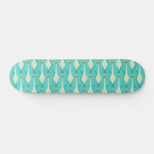 Skateboard Siamese curious cat - turquoise et orange (Horz)