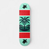 Skateboard Silhouette de Tortue de Palmier Rouge Vert Initial (Devant)