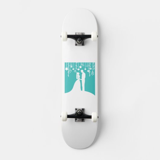Skateboard Silhouettes Aqua & White Bride et Mariage de chamb (Recto)