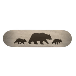 Skateboard Silhouettes d'ours grizzly avec oursons