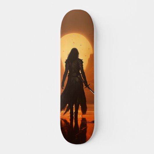 Skateboard Silueta de mujer guerrera al amanecer (Devant)