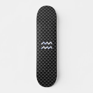 Skateboard Silver Aquarius Zodiac Symbol Carbon Fiber Style