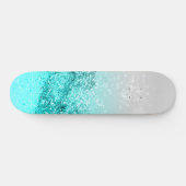 Skateboard Silver Gray Aqua Teal Ocean Glitter #1 (Horz)