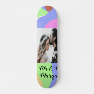 Skateboard simple minimal ajoutez votre nom photo rose bleu v