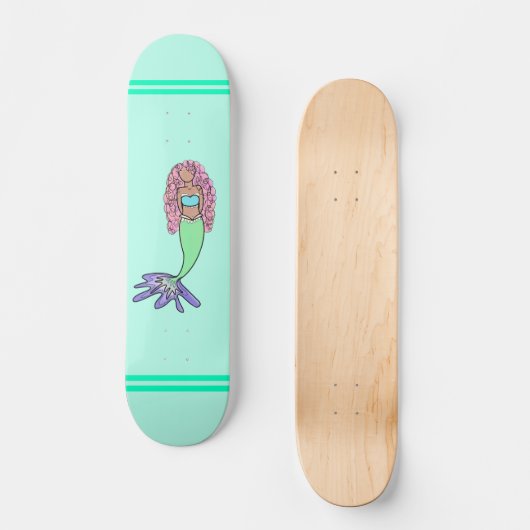 Skateboard sirène arc-en-ciel rose bleu pourpre vert noir bou (Recto)