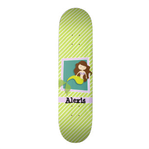 Skateboard Sirène; Graines de chaux vert et blanc