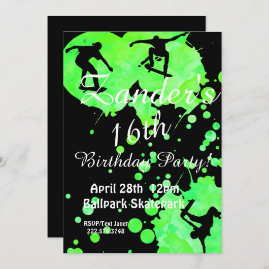 Skateboard Skate Park Invitation Anniversaire (Devant / Derrière)
