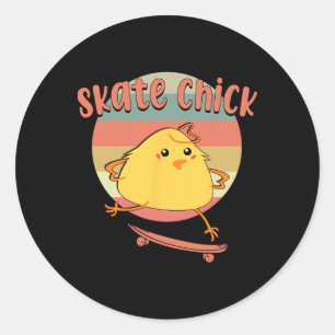 Skateboard Skater Meisje Kip Vintage 80s 90s Retro Ronde Sticker