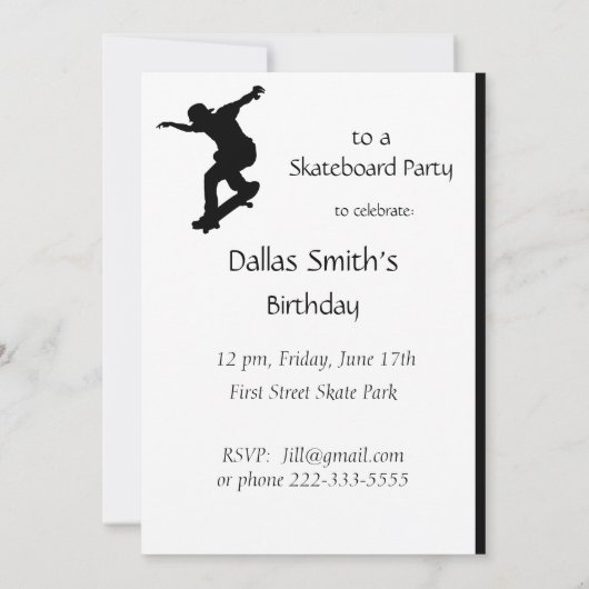 Skateboard Skating Park Invitation (Dos)