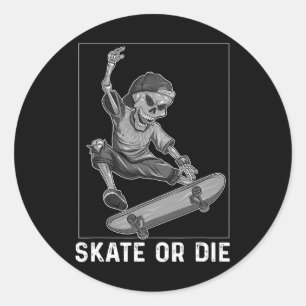 Skateboard Skelet T-shirt Skate Of Die Grappige Sk Ronde Sticker