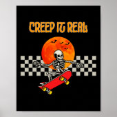 Skateboard Skeleton Halloween Skeleton Horror Berg Poster (Voorkant)