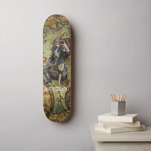 SKATEBOARD SKELETON PERSONNALISÉE PIRATE HERO (Art mural)